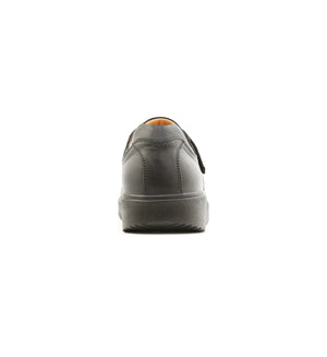 Rear view of men’s orthopaedic shoe showing reinforced heel support for stability and balance