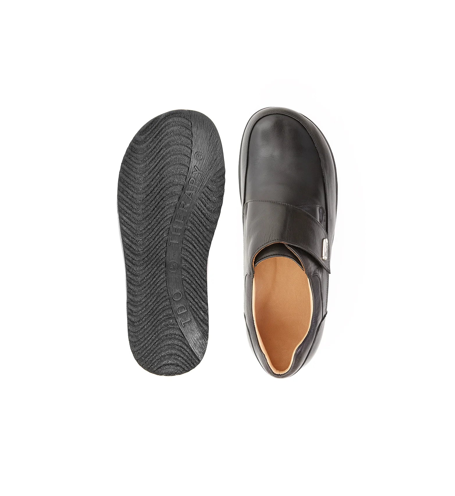 Men’s orthopedic shoes showing rocker sole and wide opening design for easy fit