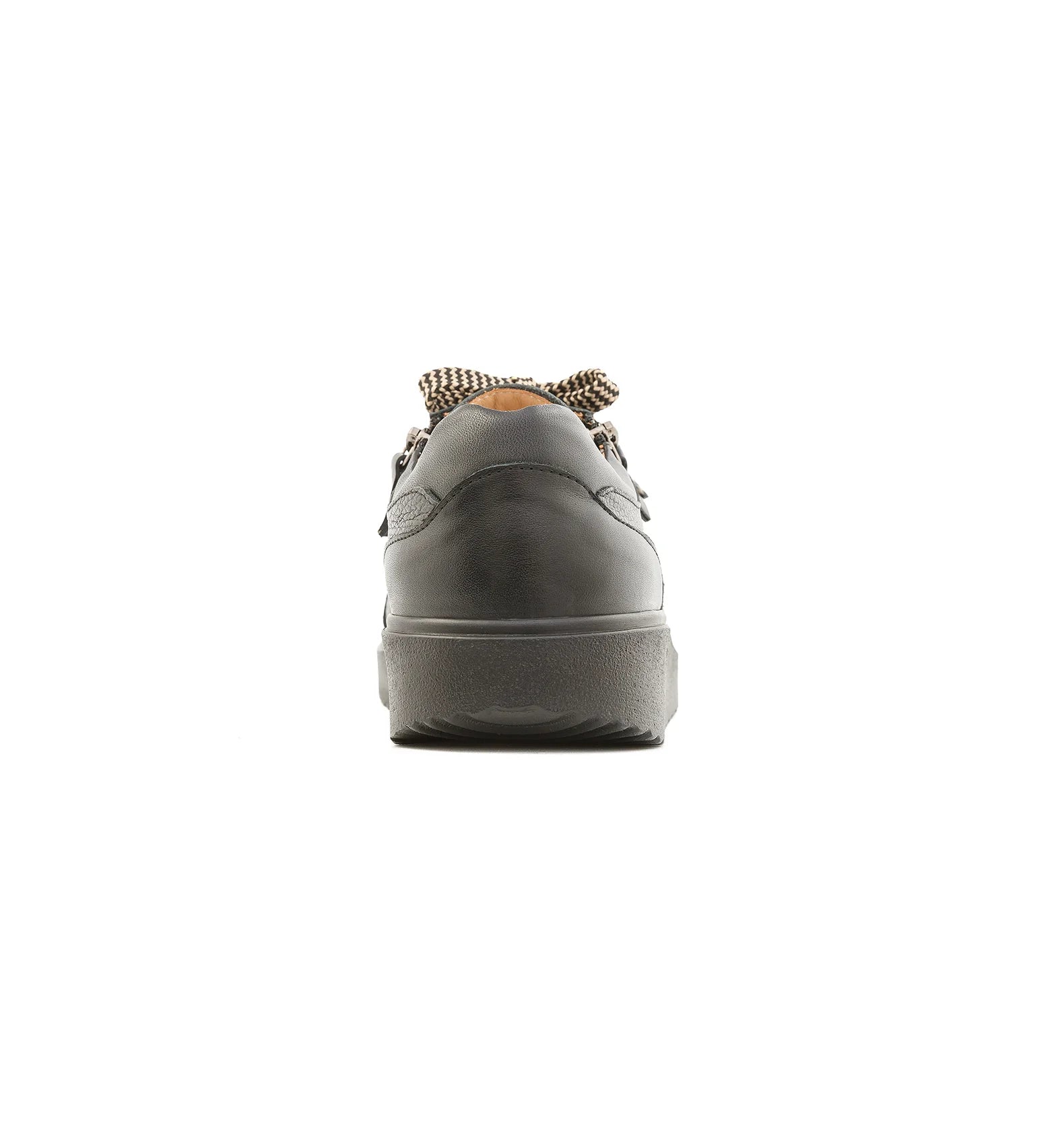 Men’s supportive orthopaedic shoes showing stable heel structure from rear view