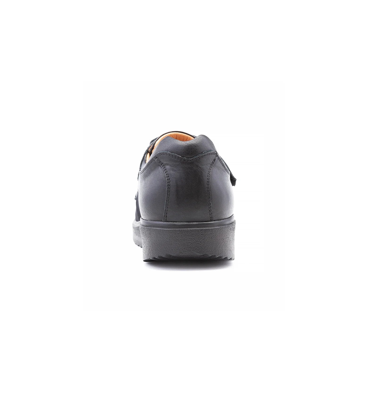 Rear view of men’s therapeutic footwear showing stable heel structure for improved balance and walking support