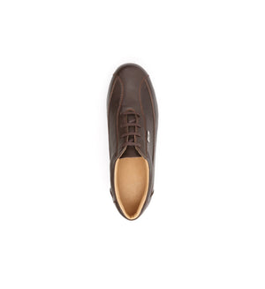 Top view of men's wide fit lace-up comfort shoes with a roomy interior and smooth leather upper.