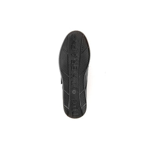 Diabetic-friendly shoe with removable insole and rocker sole for foot support.
