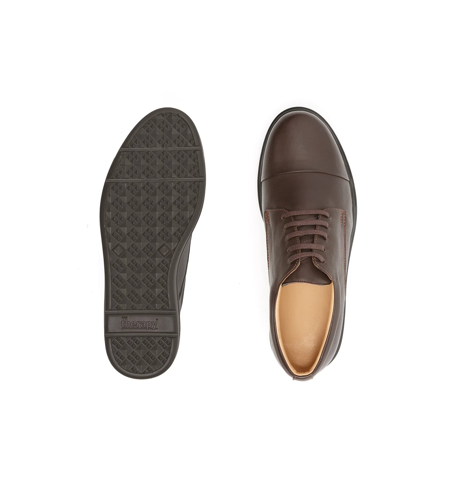 Top and outsole view of Windsor men's brown comfort Oxford shoes with a classic leather upper and practical everyday sole.