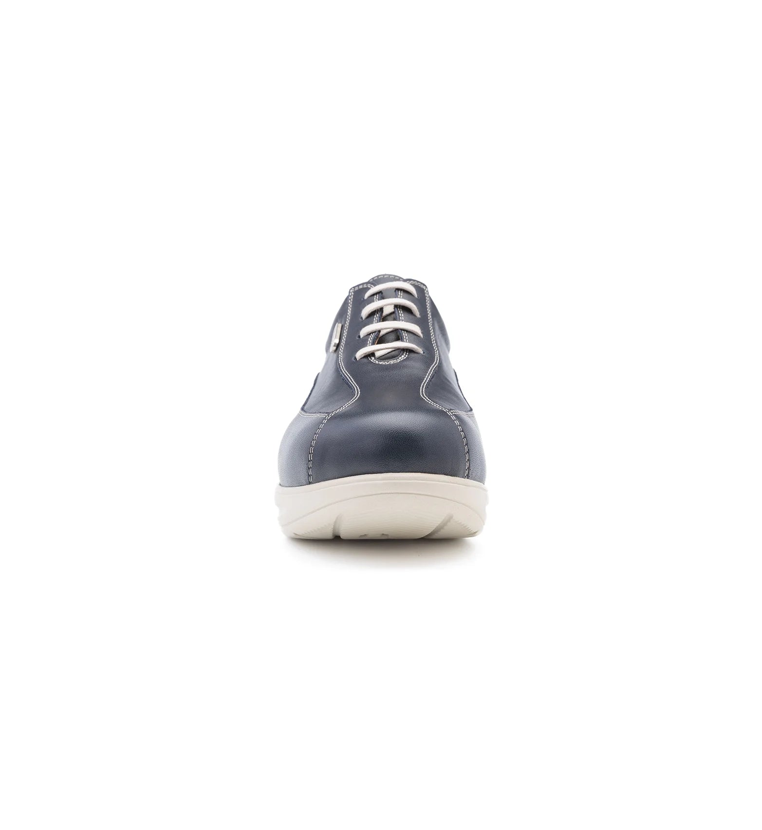 Front view of women’s navy orthopaedic diabetic lace up shoe with supportive structure and cushioned sole
