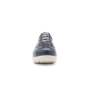 Front view of women’s navy orthopaedic diabetic lace up shoe with supportive structure and cushioned sole