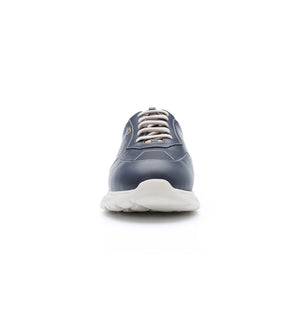 Front view of women’s navy orthopaedic diabetic trainer with cushioned sole and supportive structure for everyday comfort