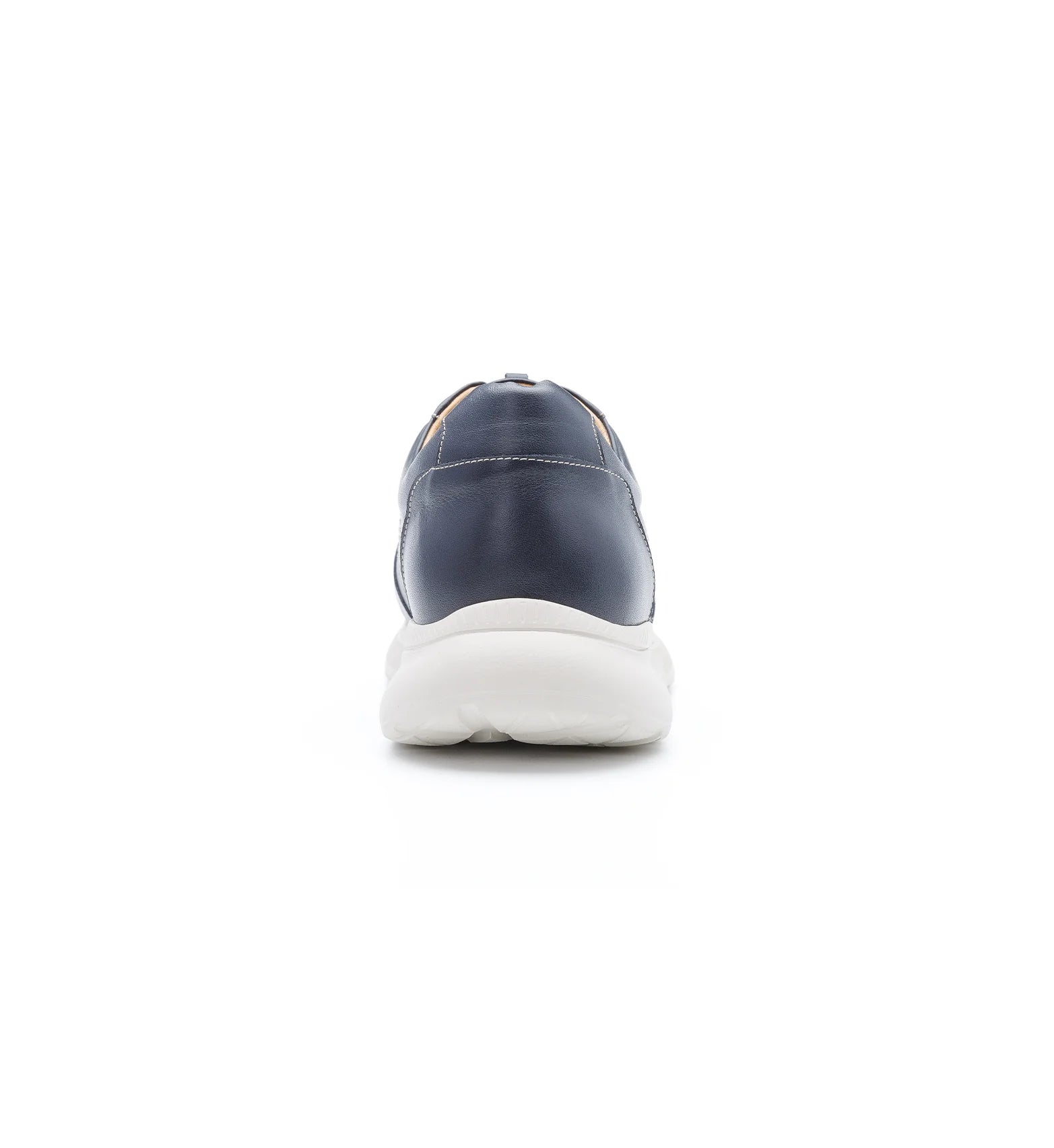 Rear view of women’s navy orthopaedic diabetic trainer with non slip sole and reinforced heel support for stability
