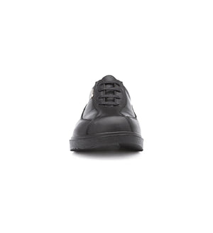 Women’s black orthopaedic lace-up shoes wide fit supportive sole front view