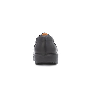 Women’s black orthopaedic shoes with reinforced heel support rear view