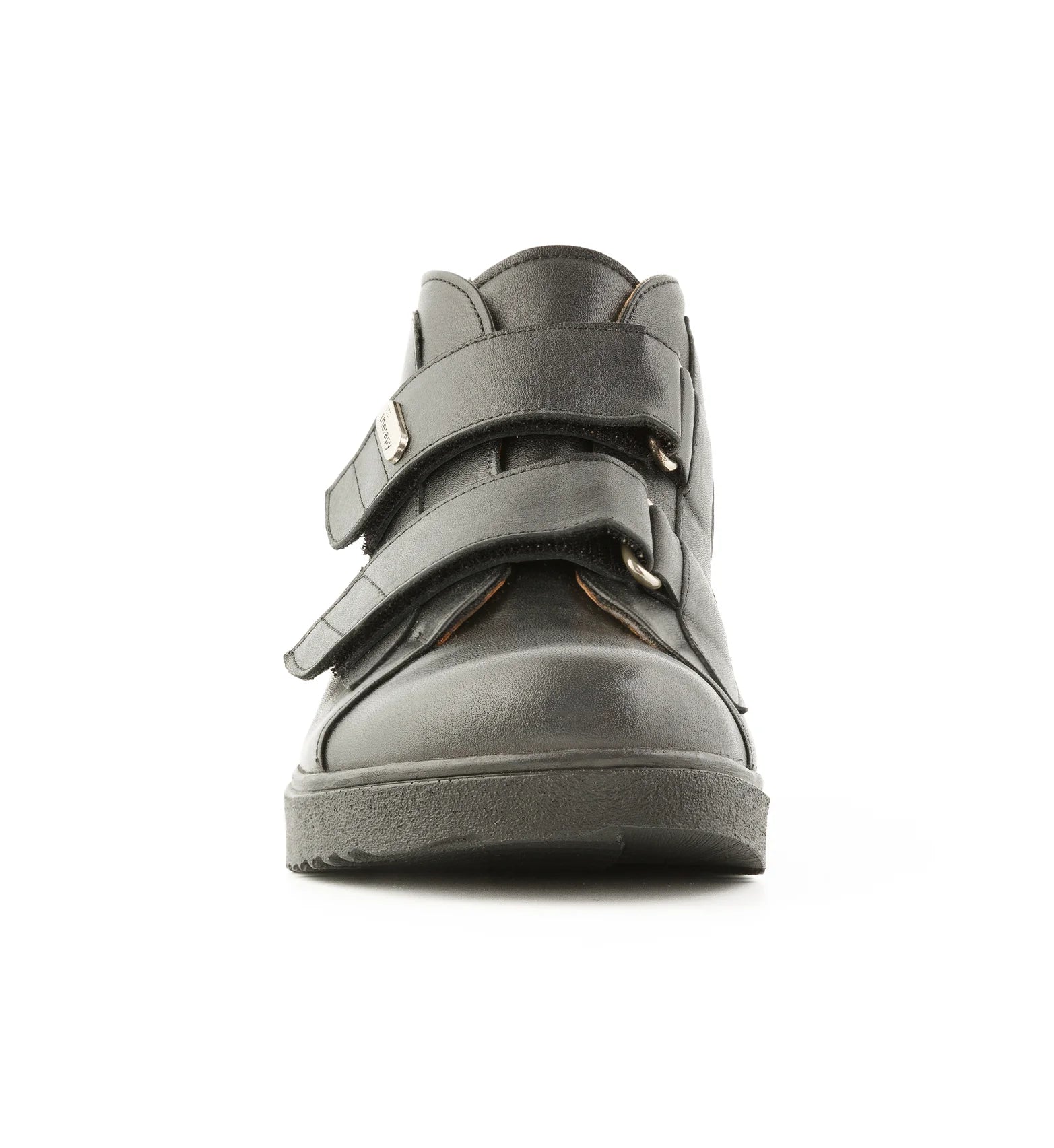 Women’s black orthopaedic Velcro boots extra wide supportive sole front view